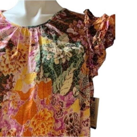Terra & Sky multi color floral  Ruffle sleeve top - Picture 2 of 9